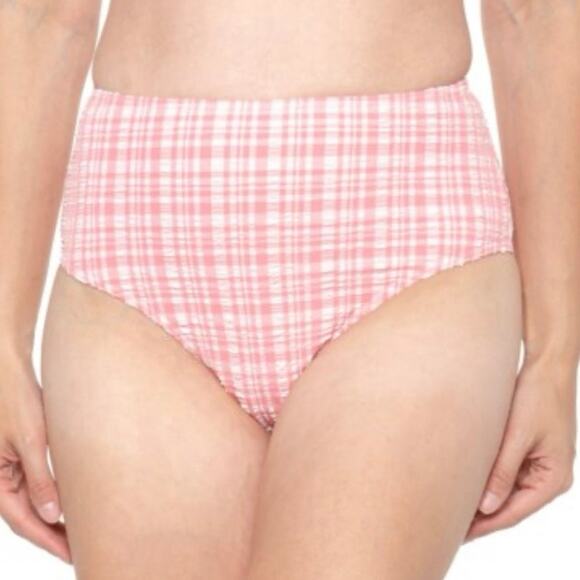 Billabong Small (8) Hi Retro Swim Bottoms High Waisted Lined Plaid Pink Tide New - Picture 4 of 8